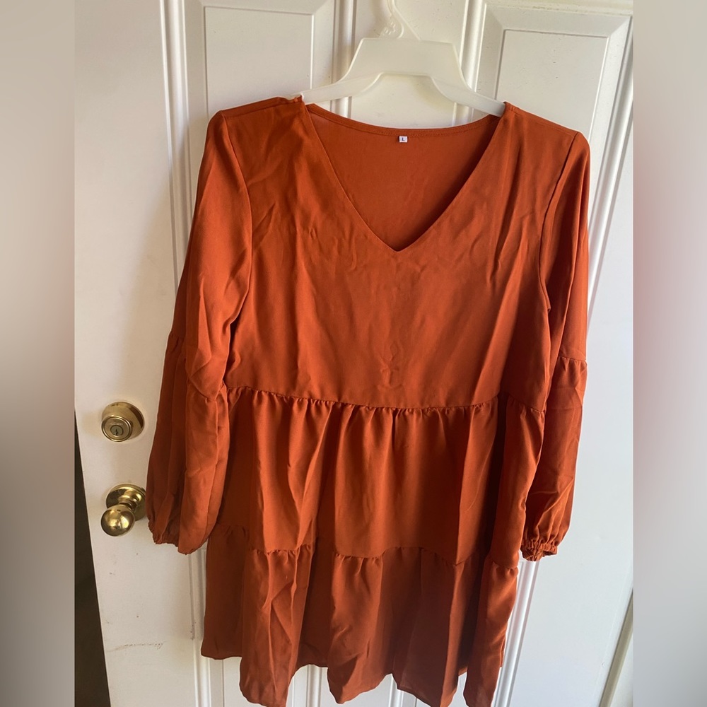 Boutique Tiered Dress- Burnt orange- Size Large- New/ Never worn